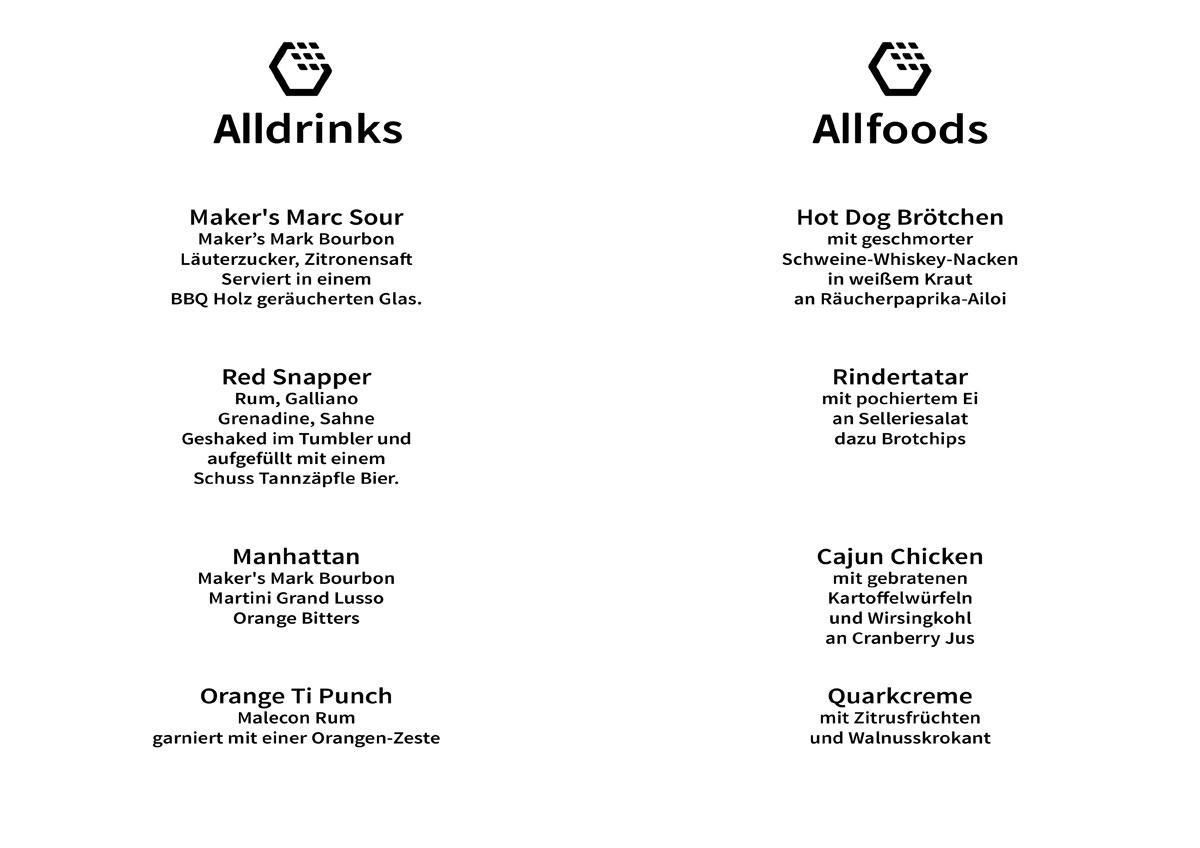 MENU - Allthings Teamevent @ BRYK Bar